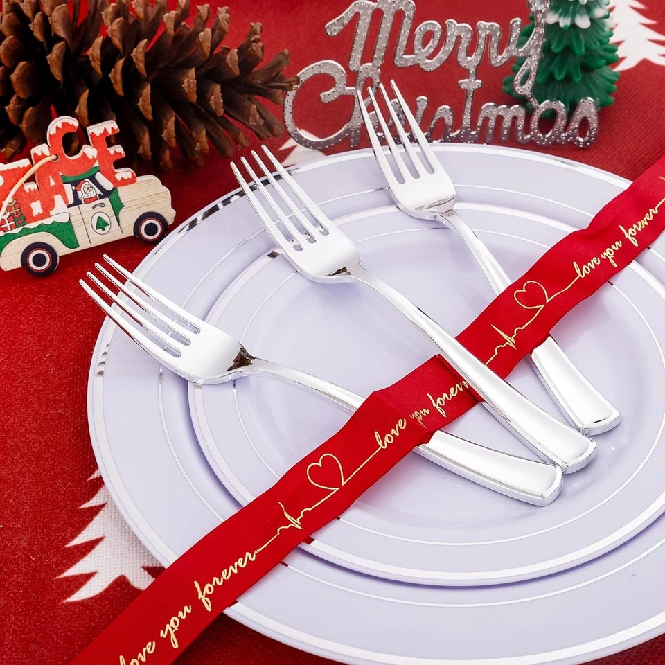 Paquete de 200 Tenedores Plateados de Plástico - Tenedores Resistentes de 18,8 c Foto 2 de 4