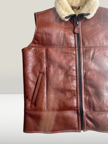 Men's Leather & Sheepskin Gilet Jacket - Harvey Gilet Bodywarmer - Picture 16 of 19