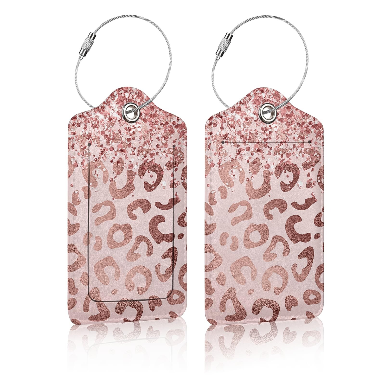 Tag For Suitcases, Pink Ombre Leopard Glitter Leather Luggag