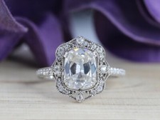 Cushion cut Cubic Zirconia Milgrain Vintage Engagement Ring in Sterling Silver