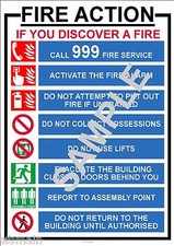 FIRE INSTRUCTIONS HEALTH AND  & SAFETY A3 LAMINATED POSTER WORKPLACE SHOP OFFICE