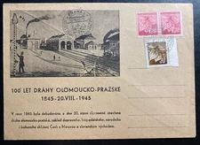 1945 Prague Bohemia Moravia Souvenir Cover 100 years of the Olomouc railway