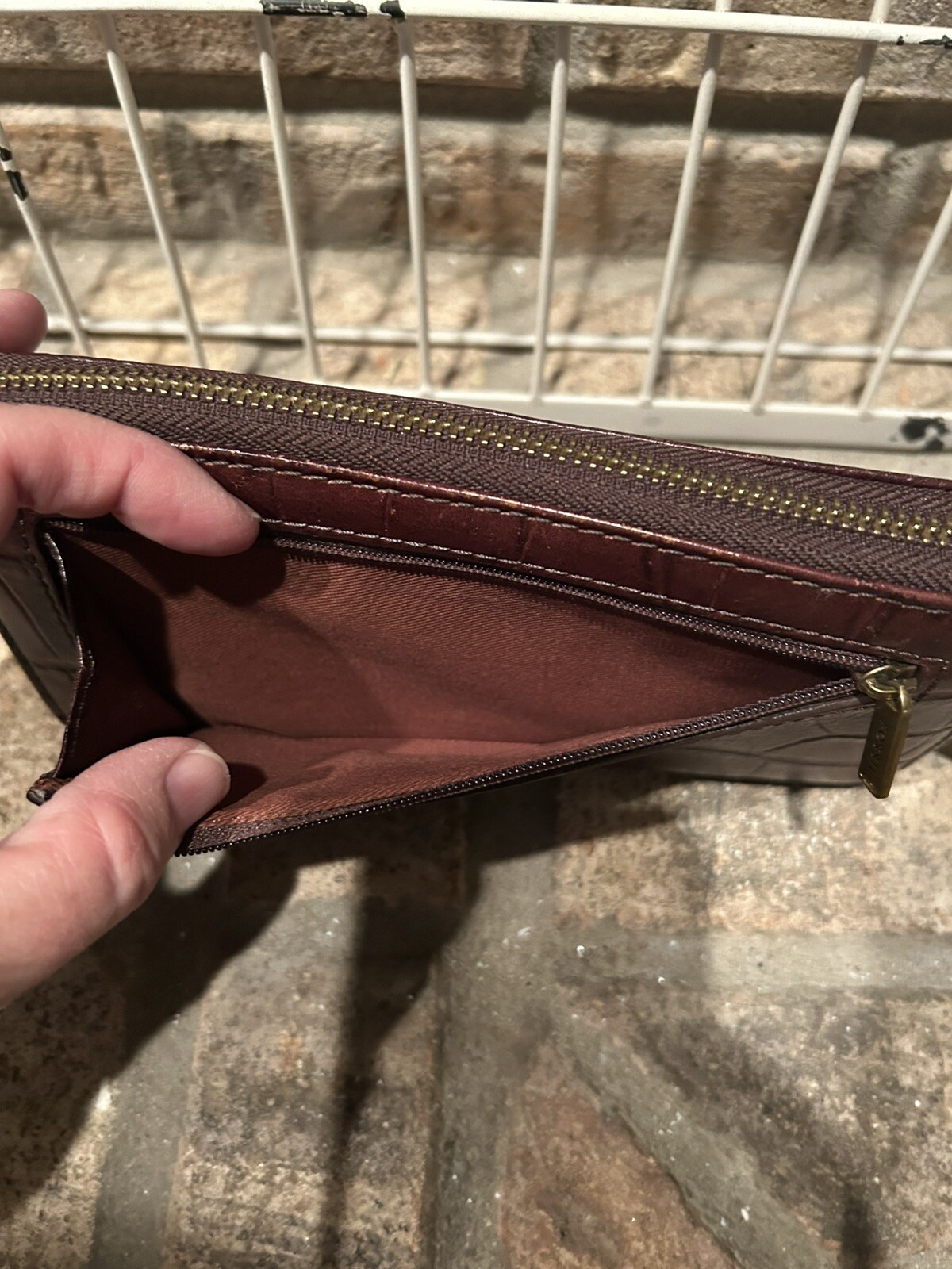 Fossil JORI Zip Clutch Brown Croc Embossed Leather