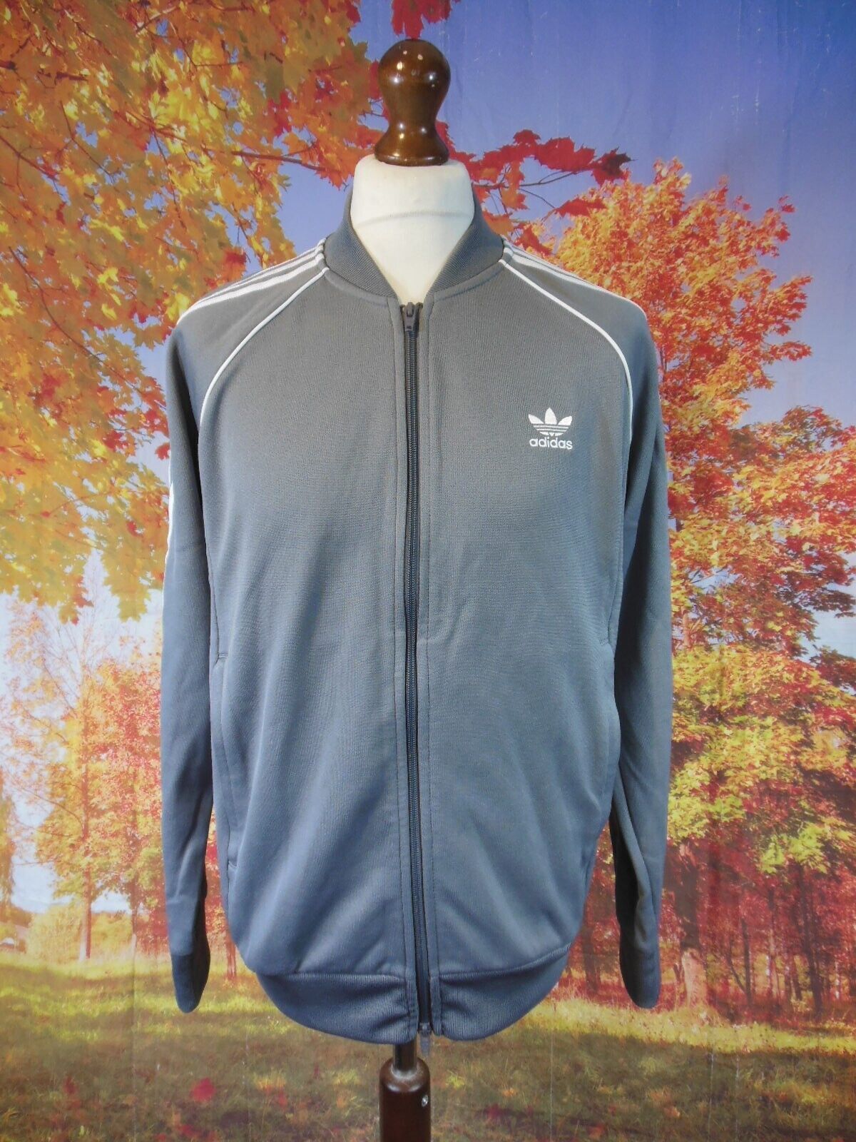 adidas Primeblue grey full zip cotton blend tracksuit jacket for men size large UK