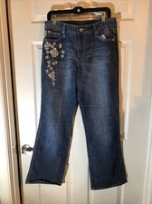 Gitano Women’s Mom Jeans Boot Cut Sz.  12 Dark wash Floral Decor BS-1