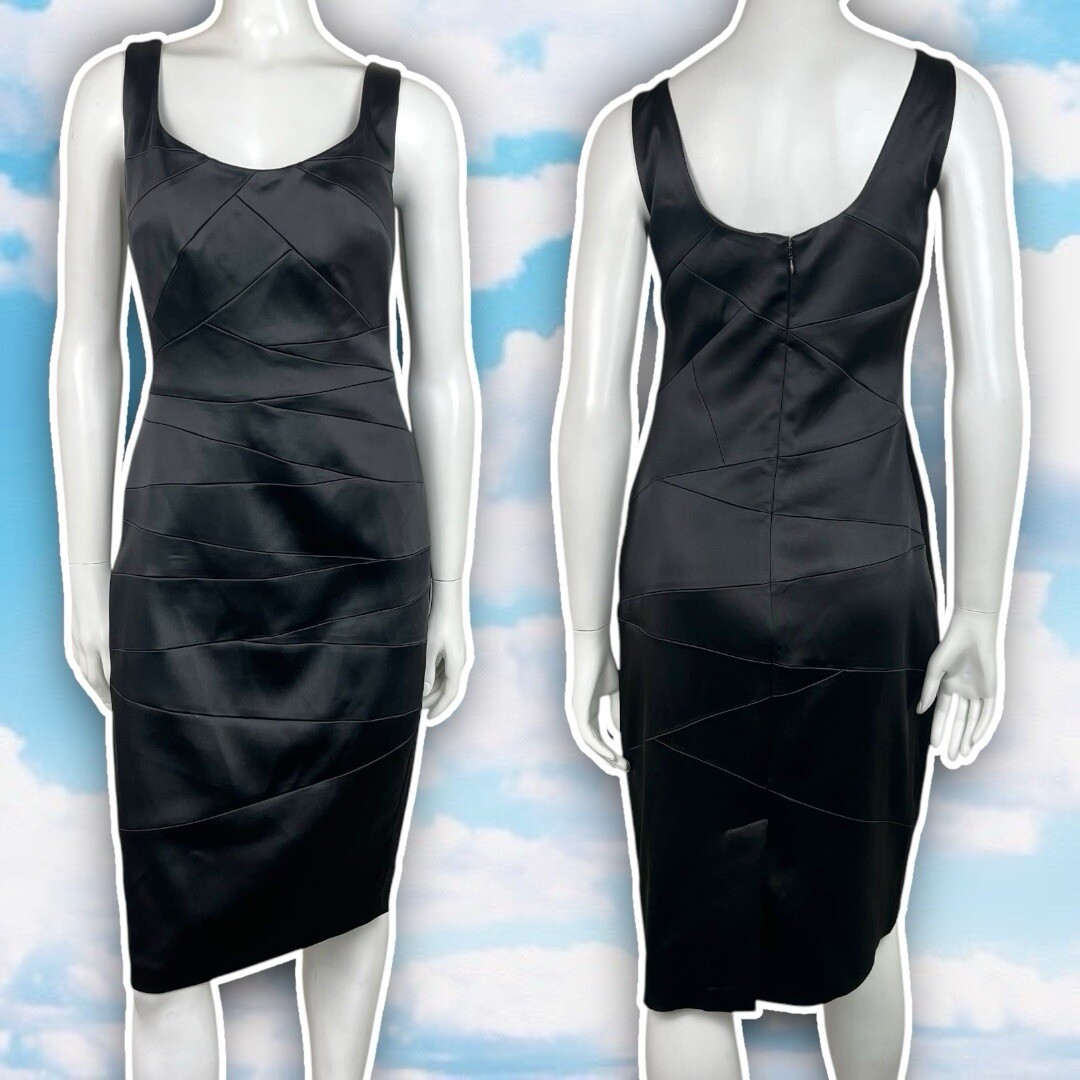 Jax Asymmetrical Paneled Satin Bandage Dress Pencil Skirt Black Sz 8 Formal LBD
