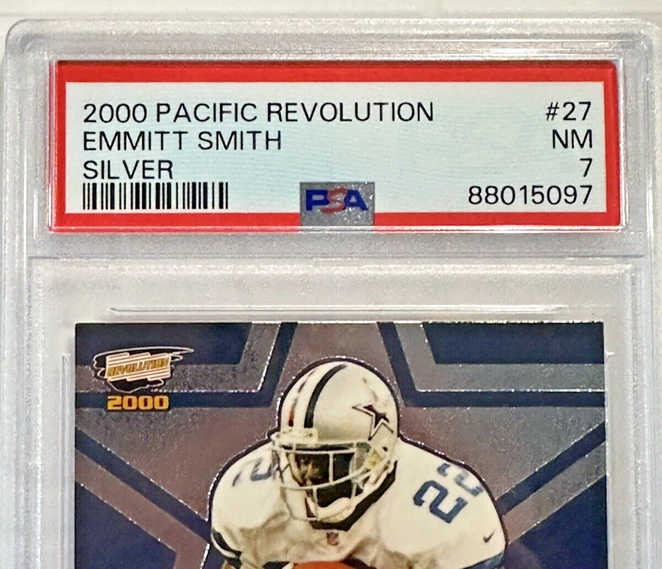 2000 Pacific Revolution Emmitt Smith #27 SILVER 45/80 COWBOYS PSA 7 POP 2 LC6 - Image 2 of 4
