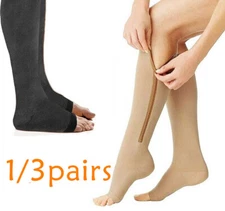 3Pairs Copper Open Toe Compression Socks Zipper Leg Calf Ankle Support Men Women
