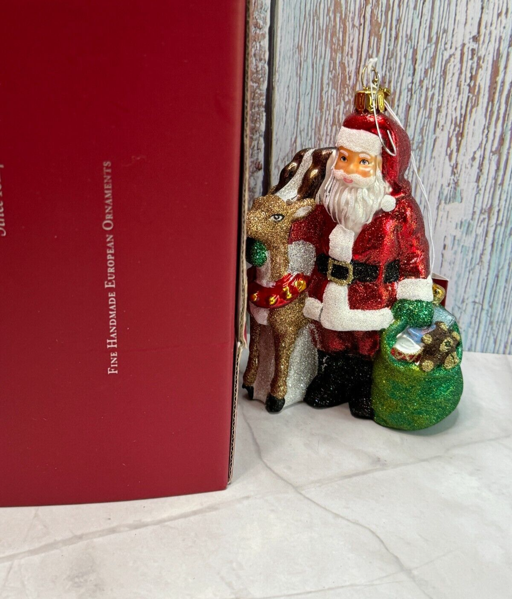 Reed Barton Santa and Reindeer Christmas Reflections Europeon Glass Ornament