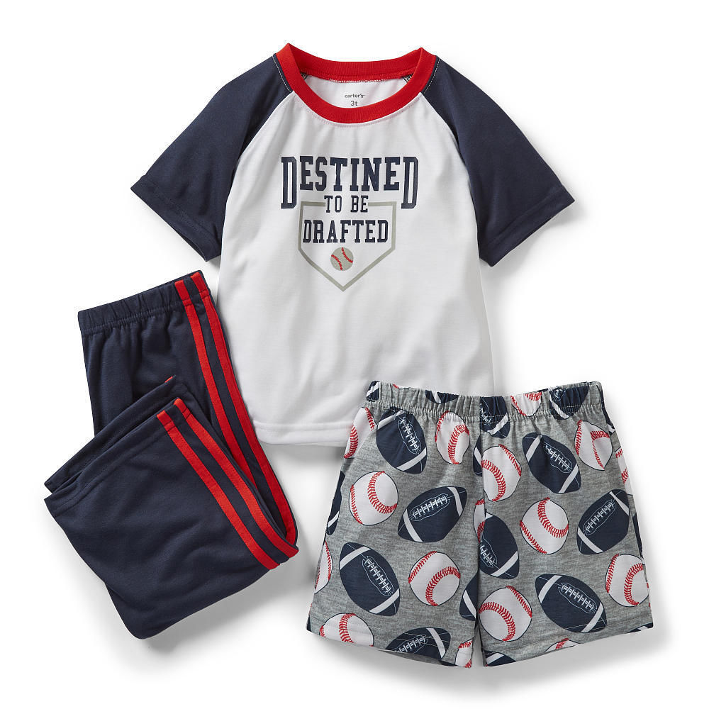 КАРТЕРС МАЛЬЧИКИ 3ШТ, ПРЕДНАЗНАЧЕННЫЕ ДЛЯ ДРАФТА, БЕЙСБОЛЬНЫЙ ФУТБОЛЬНЫЙ ПИЖАМНЫЙ КОМПЛЕКТ 12М