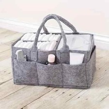 Light Gray Felt Diaper Storage Bag With Handles - Collapsible, Divided Design