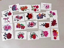 Women Girl Temporary Tattoos 20 Sheets Rose Flower Love Heart Fake Body Stickers