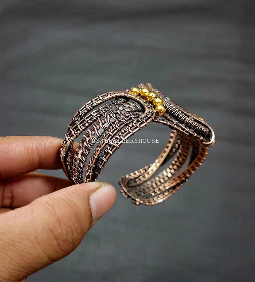 Brazalete de cobre labradorita roja envuelto en alambre pulsera ajustable para regalo Foto 4 de 4
