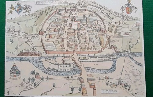 Vintage Hoker's Map Exeter City 1587 Coloured Lithograph Circa 1950s