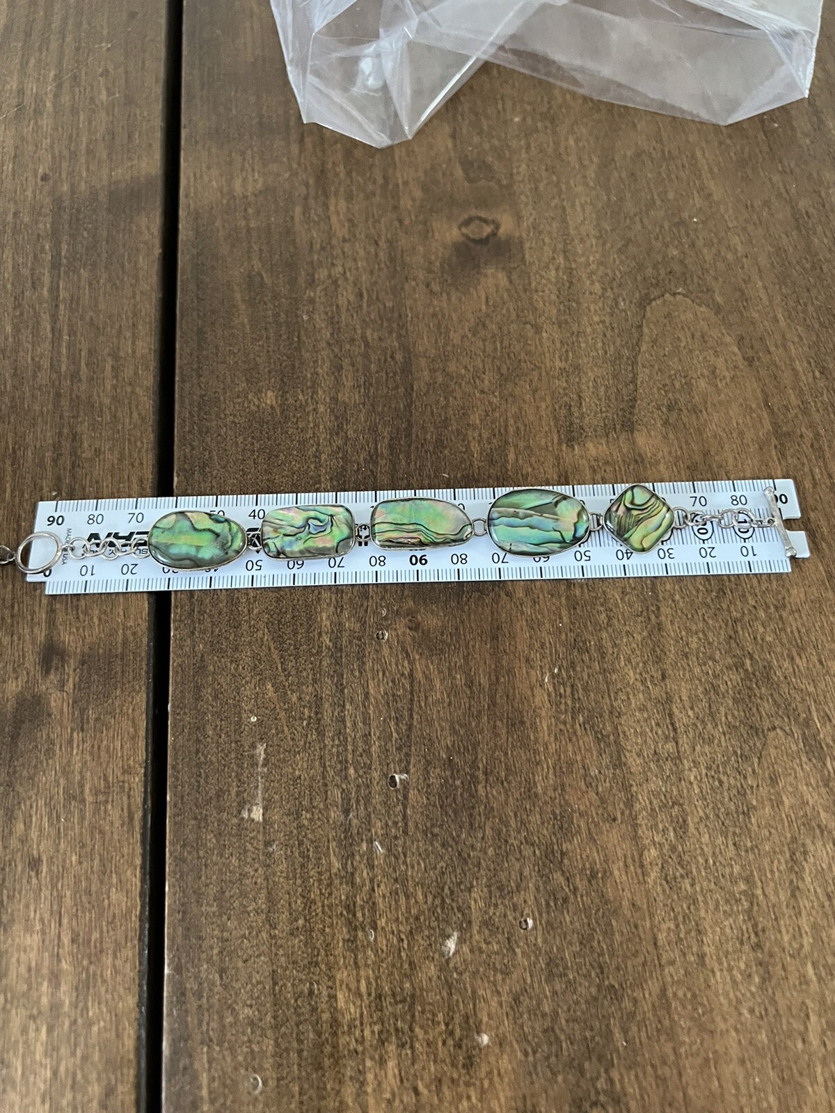 Sterling Silver Abalone Bracelet Shell Green Blue… - image 1