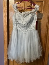 May Queen Couture Silve Short Cocktail Party Prom Tulle Lace Dress Sz 14