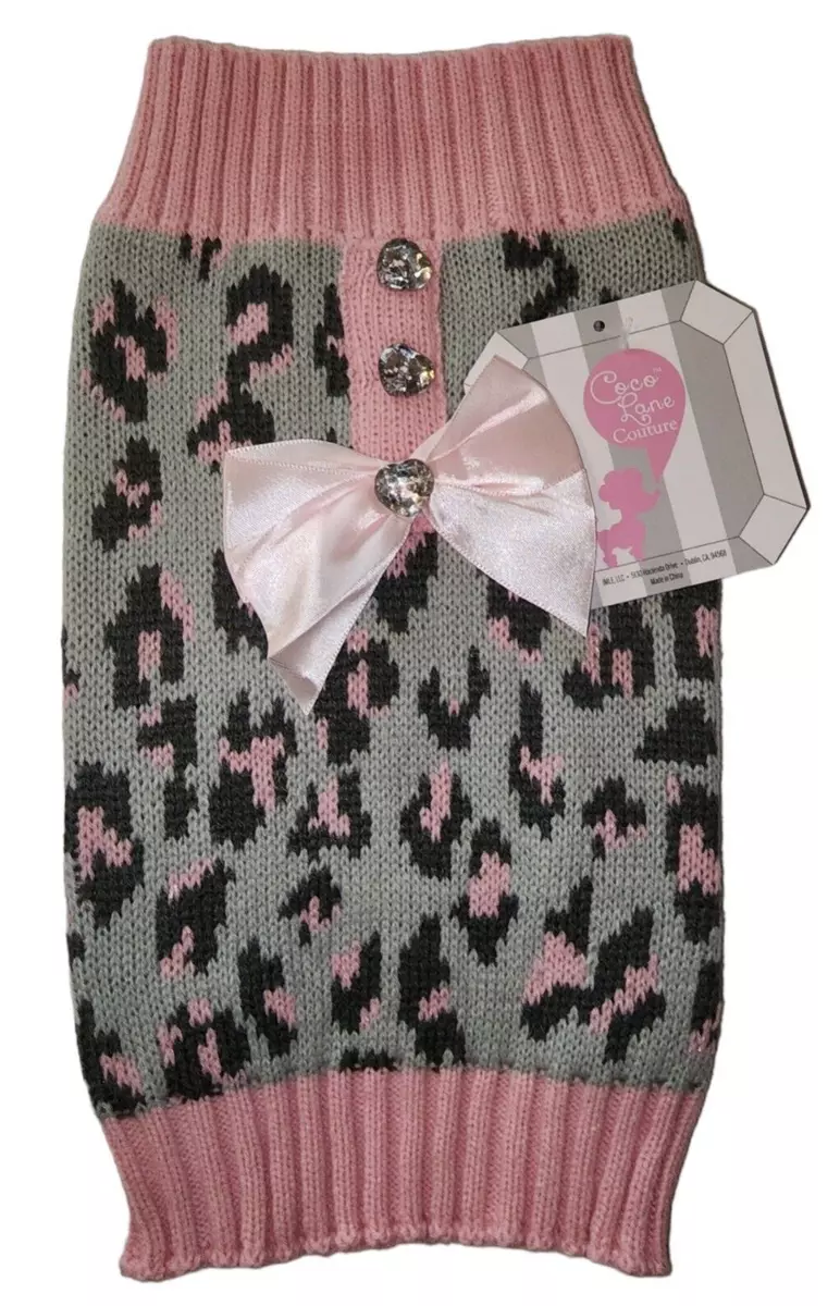 Coco Lane Couture Pink u0026 Gray Cheetah Print, Gems, u0026 Ribbon Puppy/Dog  Sweater,Md | eBay