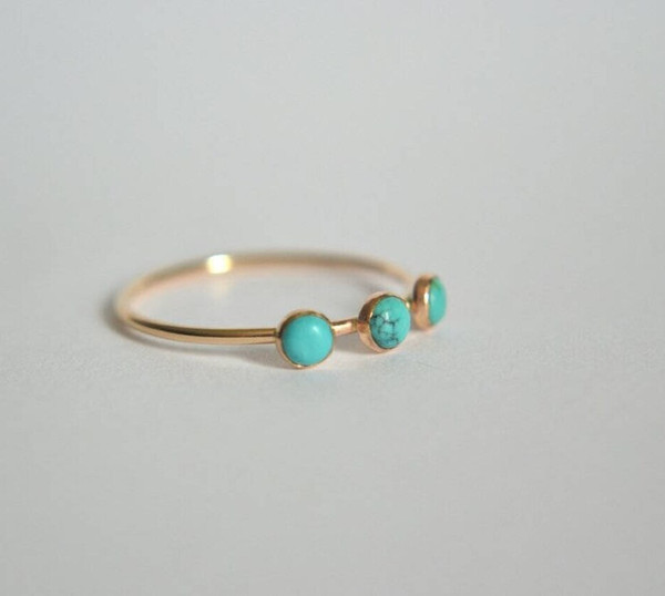Alternate view of 14k Gold Plated Turquoise Three Stone Ring, 925 Sterling Silver Minimalist Ring