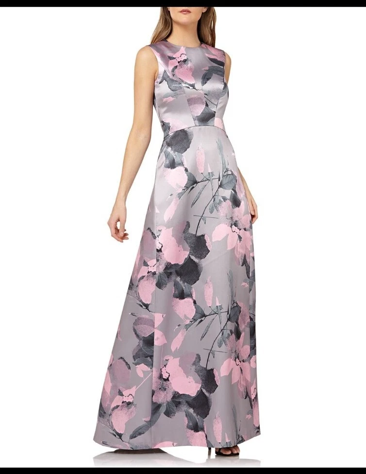 Kay Unger NY Floral Jaquard Ball Gown Maxi Dress A-line Lavender