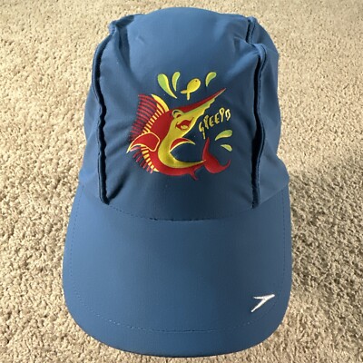 Speedo Hat Cap Adult Blue One SIze Neck Cover 3 Panel Marlin Logo Stretch