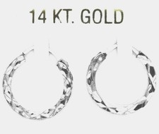 DIAMOND CUT STYLE HOOP EARRINGS 14K WHITE GOLD BRAND NEW WITH TAG