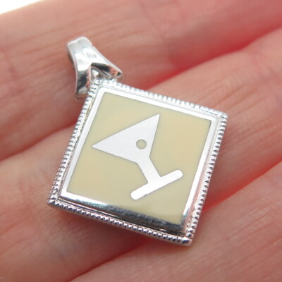 ORIGAMI EULE 925 Sterling Silber Emaille Martini Glas Charm Anhänger