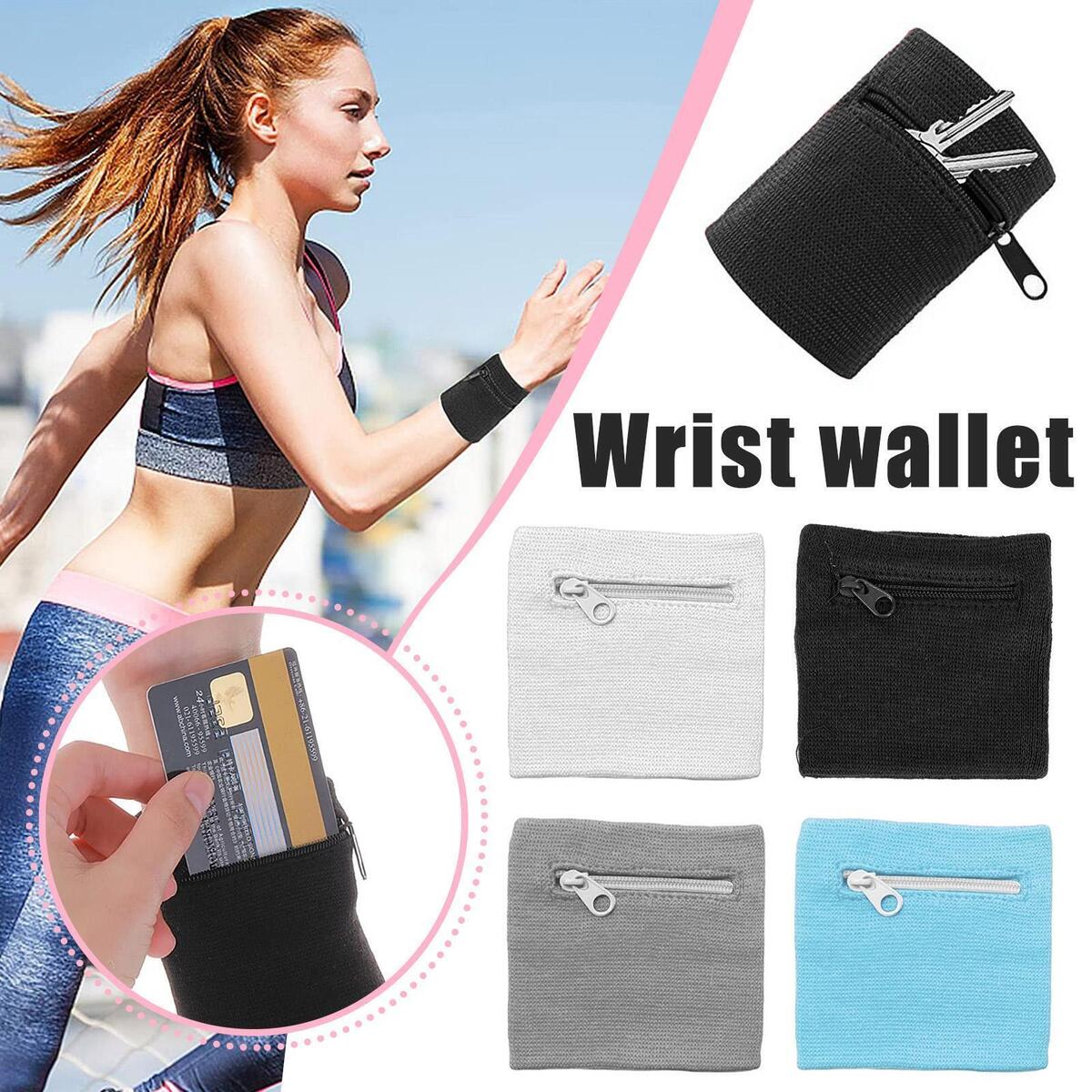 Wrist Wallet Pouch Band Zipper Running Cycling Safe Sports Bag Sweat Wipe  E7C1