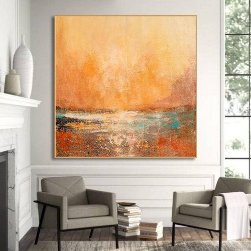 Painting Paintings On Canvas Orange Teal Abstract Painting Sunset