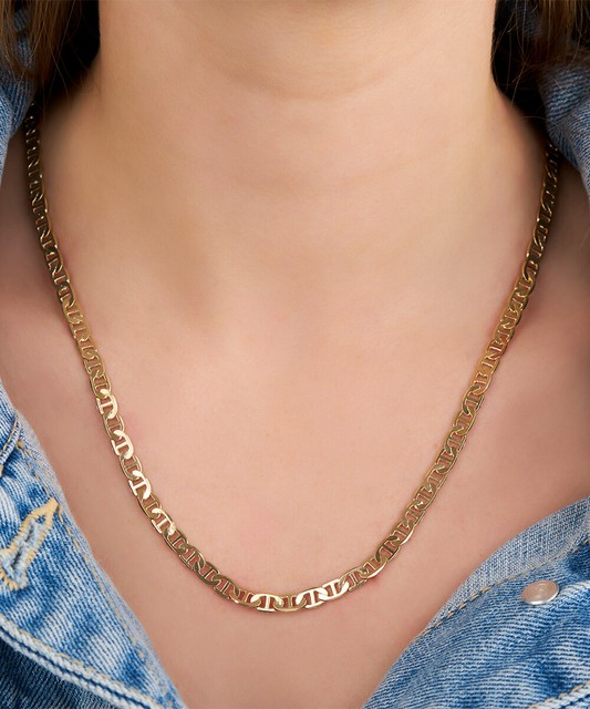 Sevil Unisex 18K Gold Plated 5 Millimeter Flat Mariner/ Marina Chain