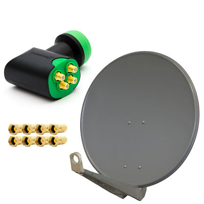 PremiumX DELUXE SAT Anlage 4 Empfänger 85cm Antenne ALU Anthrazit Quad LNB UHD