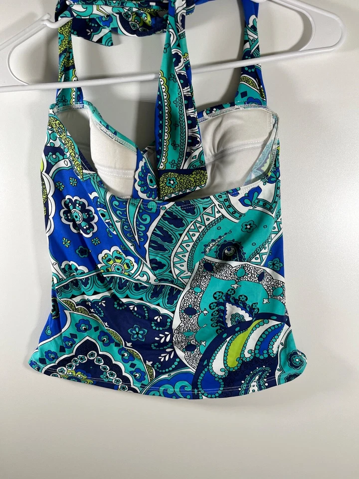 tommy bahama paisley paradise bandini swim top Womens Small Blue White Padded - Image 2 of 4