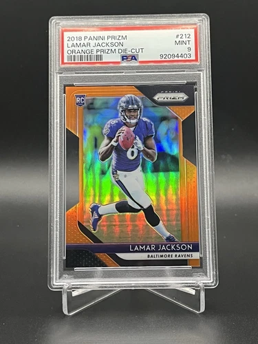 2018 Panini Prizm Lamar Jackson Orange Prizm Die-Cut Rookie RC #18/249 Psa 9