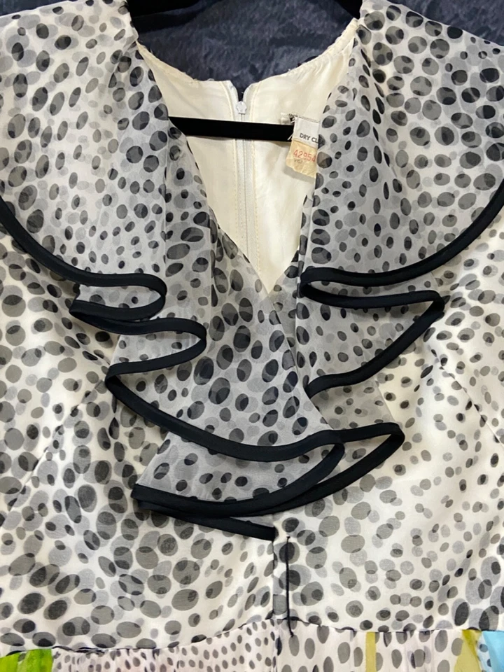 Vestido Vintage Jack Bryan Volantes M Maxi Largo Lunares Floral Años 70 Glamour Dramático Foto 3 de 4