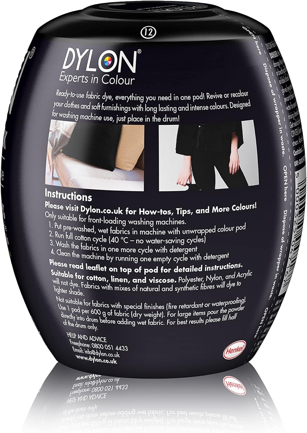 350G Intense Black Dylon Machine Dye Pod Powder Fabric Wash For Colour