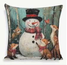 Snowman Woodland Animal Deer Fox Christmas Throw Pillow Cover Holiday Home Decor