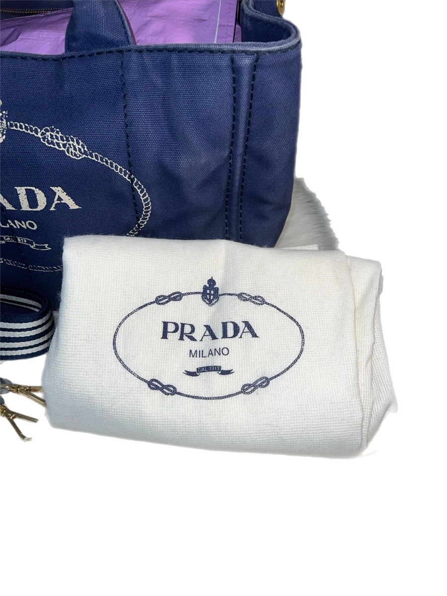CANAPA CANVAS TOTE BAG NAVY 【正規品・関税込み】 Prada Canapa Tote Logo Crossbody Strap Large Bag Gold