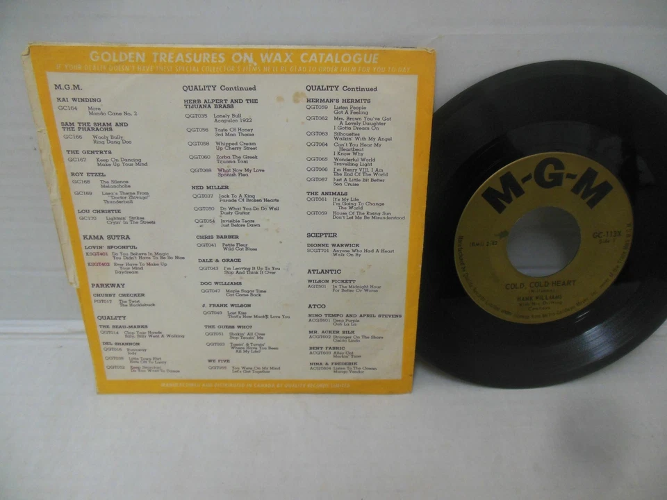 rare HANK WILLIAMS nr mint 45 rpm COLD COLD HEART b/w SO LONESOME I COULD CRY - Image 3 of 4