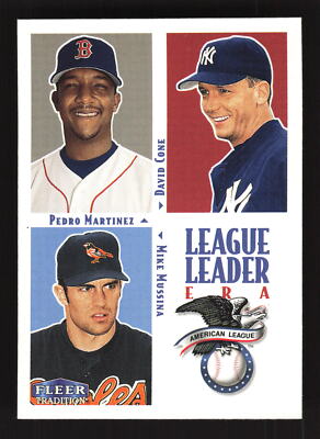 2000 Fleer Tradition #9 AL ERA (Pedro Martinez / David Cone / Mike Mussina)