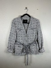 Maje Vetrole Belted Blue Tweed Jacket Size 36 Small