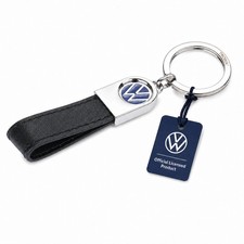 TROIKA keyring VW logo, leather loop – VW LEATHER – leather, metal – blue, bl...