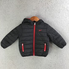 Nike Puffer Jacket Youth 18 Medium Hooded Full Zip Quilted Coat Insulated Black