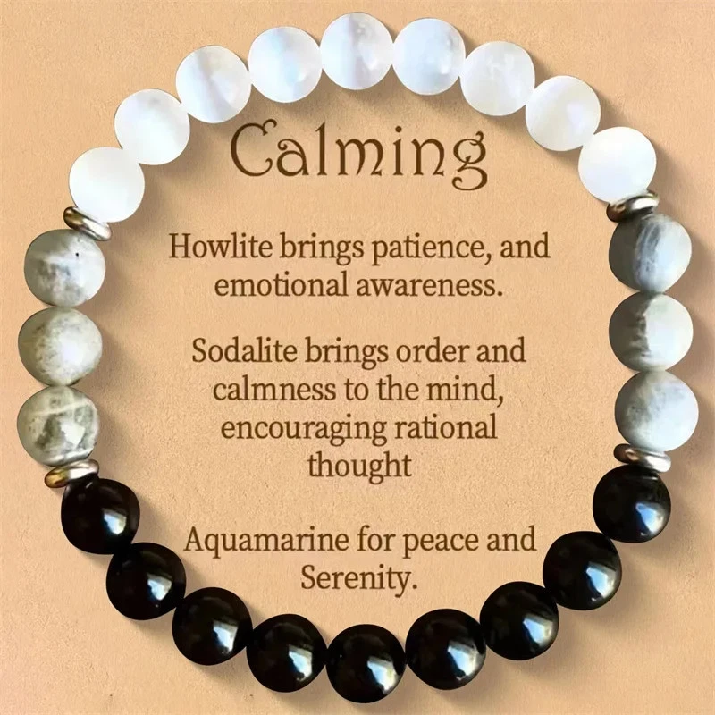 Pulsera de 6 piezas con cuentas de piedra natural para hombre tono mixto elástico joyería minimalista Foto 4 de 4