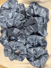 Dusty blue Satin Hair Scrunchies Lot, Solid Pattern Hair Ties for All Hair Types