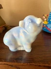 Fenton blue slag white swirl Glass Pig 3" vintage