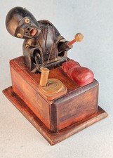 Petit jouet ancien années 1870 japonais Kobe bois articulé tambour poupée automate