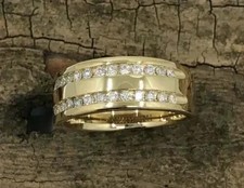 1 Ct Round Cut White Moissanite Men's Wedding Band Ring 14k Yellow Gold Plated