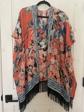 Beautiful Chicos Linen Floral Tropical Beach Boho Top Shawl Kimono Size L/XL