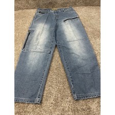 Vintage DELF Wide Leg Cargo Jeans Mens 36x30 Crosshatch Y2K Baggy Skate 0620