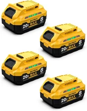 4-Pack 8.0Ah Replace for Dewalt 20V Max Battery 20V Lithium-ion DCB202 DCB200