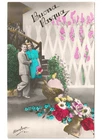 1942 Easter Decoration Bell Flowers Pair Postcard Happy Easter